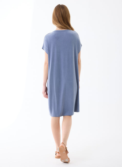 Robe Graphite Manches Courtes Col V en Cupro / Elasthanne - MAJESTIC FILATURES