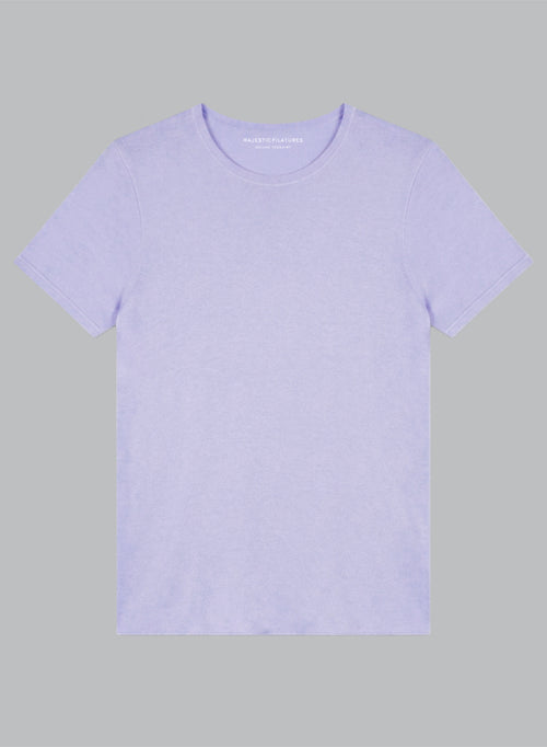 T-shirt Violet Clair Col Rond Manches Courtes en Cachemire - MAJESTIC FILATURES