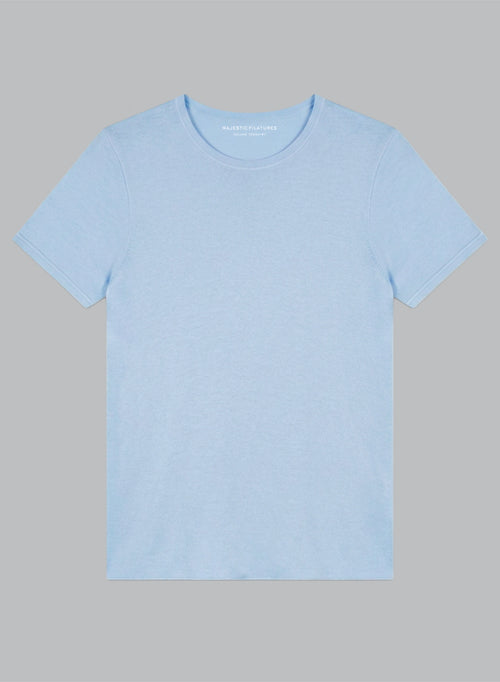 Camiseta azul claro de cuello redondo y manga corta de cachemira - MAJESTIC FILATURES