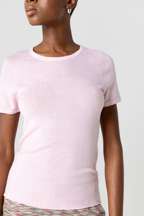 T-shirt Rose Col Rond Manches Courtes en Cachemire - MAJESTIC FILATURES