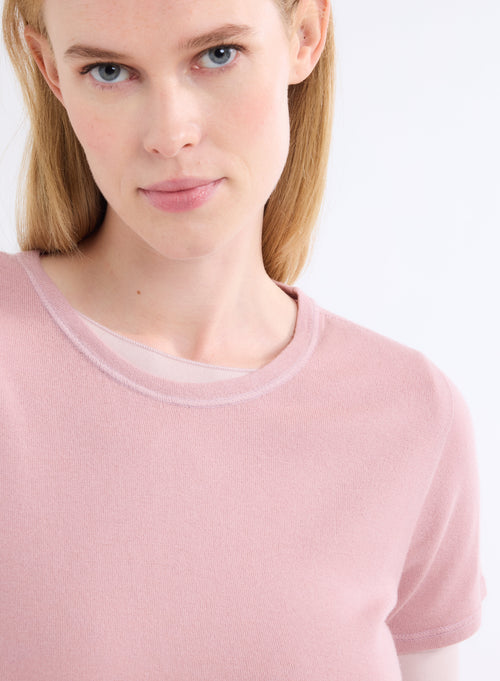 Pink Round Neck Short Sleeve T-shirt in 100% Cashmere - MAJESTIC FILATURES