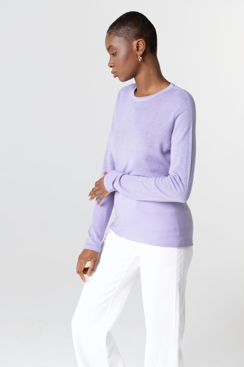 Langärmliges Rundhals-T-Shirt aus Kaschmir in Orchideen - MAJESTIC FILATURES
