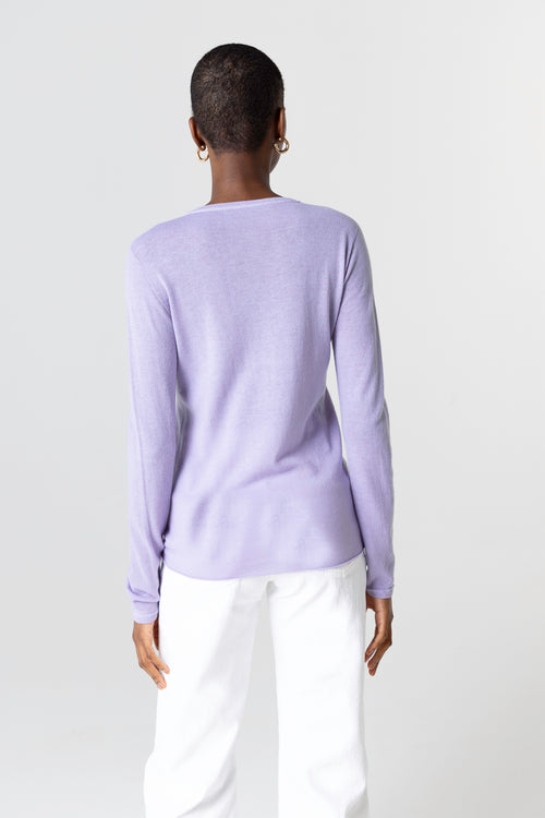 Langärmliges Rundhals-T-Shirt aus Kaschmir in Orchideen - MAJESTIC FILATURES