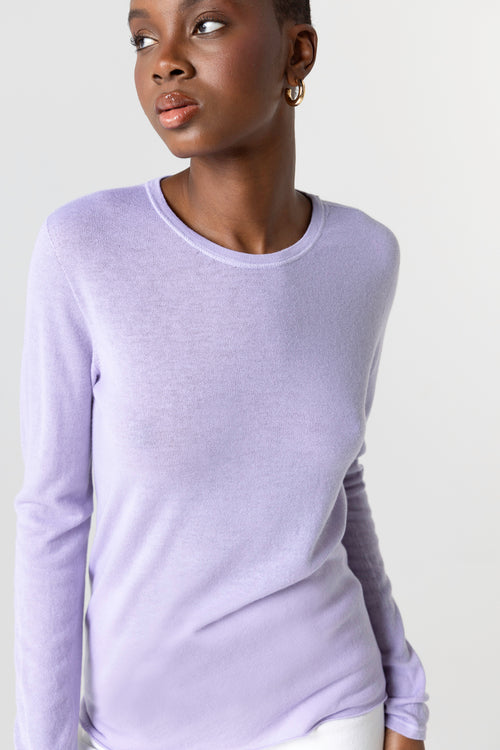 Langärmliges Rundhals-T-Shirt aus Kaschmir in Orchideen - MAJESTIC FILATURES