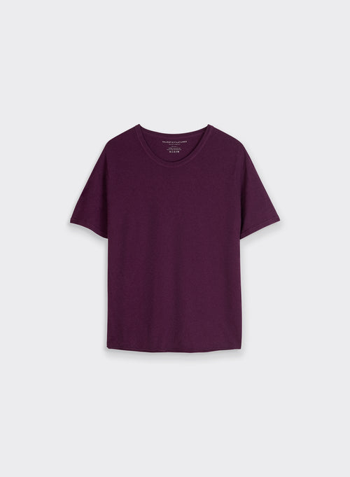 T-shirt Aubergine Col Rond Manches Courtes en Cachemire - MAJESTIC FILATURES