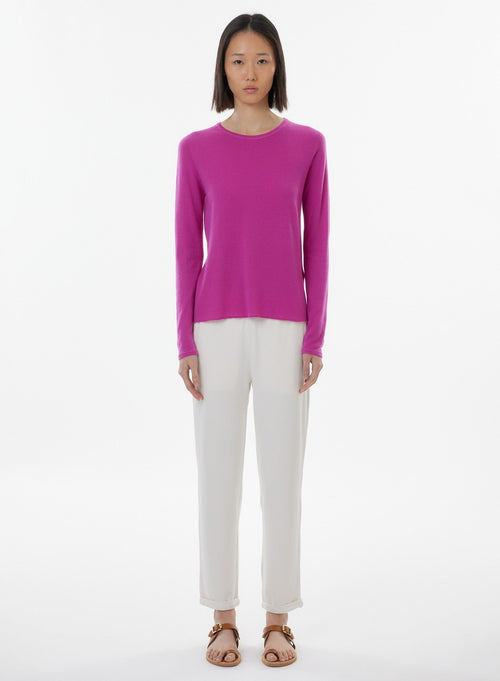 Purple Long Sleeve Round Neck Cashmere T-shirt - MAJESTIC FILATURES