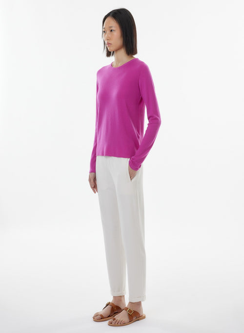 Purple Long Sleeve Round Neck Cashmere T-shirt - MAJESTIC FILATURES