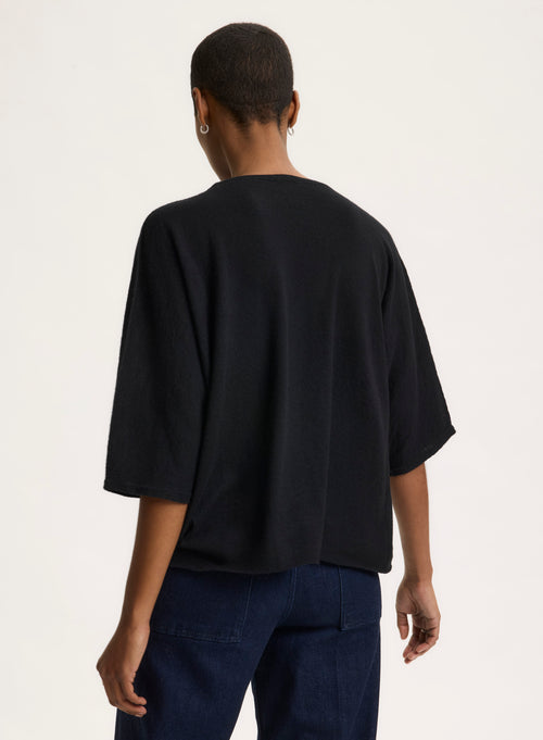 Tee shirt Black Round Neck Elbow Sleeves - MAJESTIC FILATURES