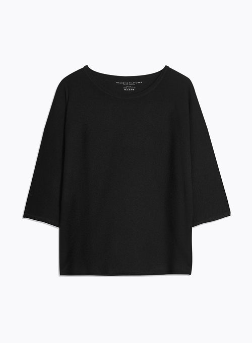 Tee shirt Black Round Neck Elbow Sleeves - MAJESTIC FILATURES