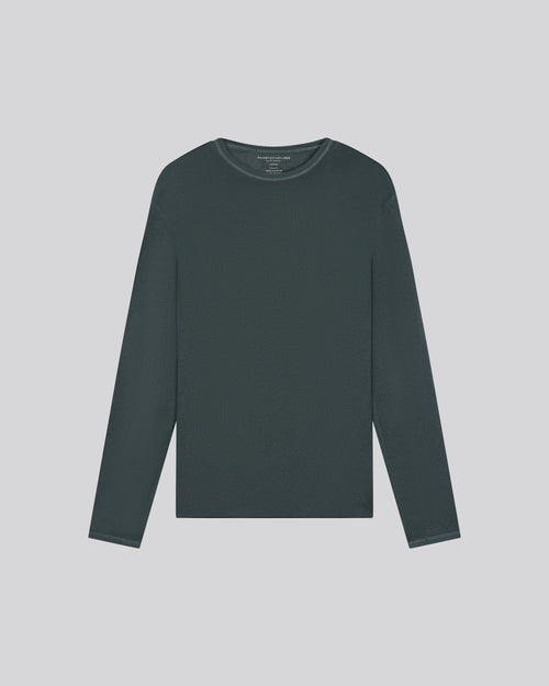 Graues Langarm-T-Shirt aus Kaschmir mit Rundhalsausschnitt - MAJESTIC FILATURES