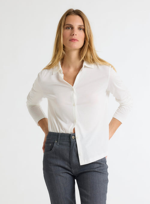 Chemise Blanc Col Chemise Manches Longues - MAJESTIC FILATURES