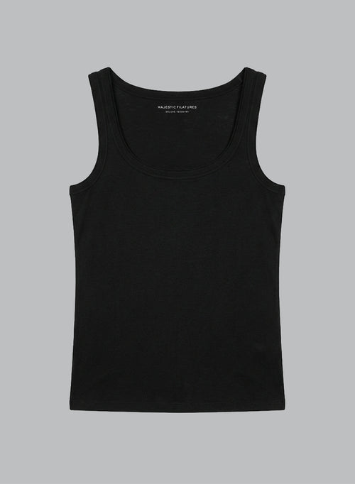 Camiseta sin mangas negra con cuello en U de lyocel, tencel y algodón orgánico - MAJESTIC FILATURES