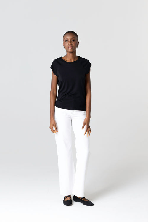 Camiseta negra cuello redondo y manga corta de lyocel/tencel/algodón orgánico - MAJESTIC FILATURES