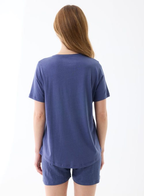 T-shirt Venice bleu Manches Courtes Col Rond - MAJESTIC FILATURES