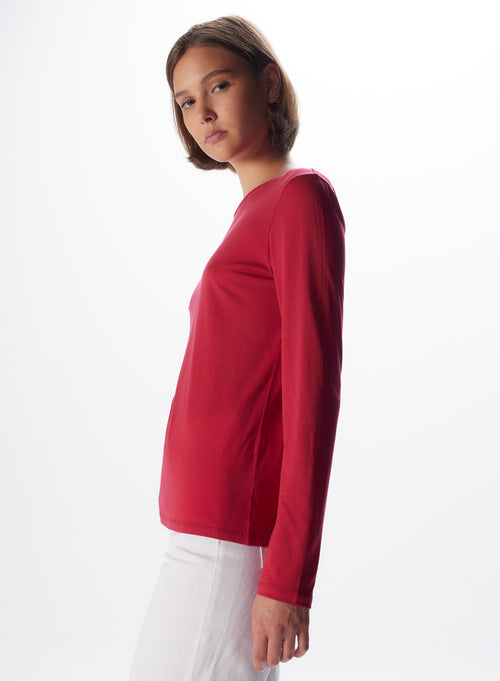 T-shirt Rose passion Col Bateau Manches Longues en Lyocell / Tencel / Coton - MAJESTIC FILATURES