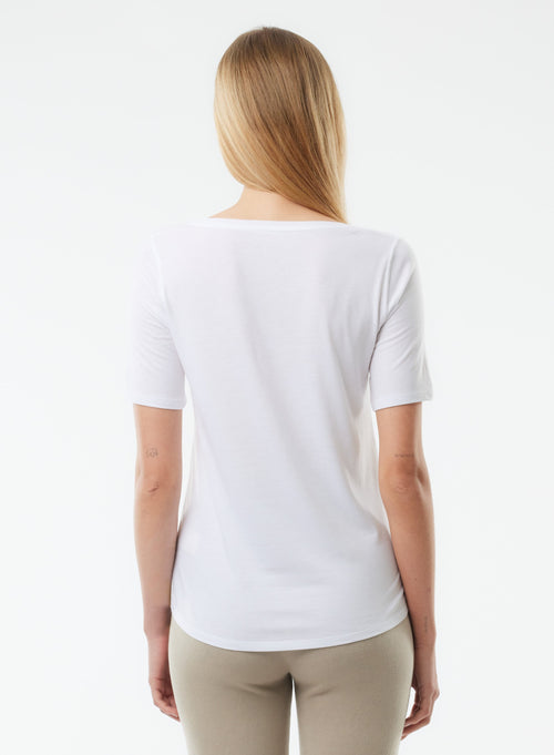 Tee shirt Blanc Manches Courtes Col U en Lyocell, Tencel / Coton organique - MAJESTIC FILATURES