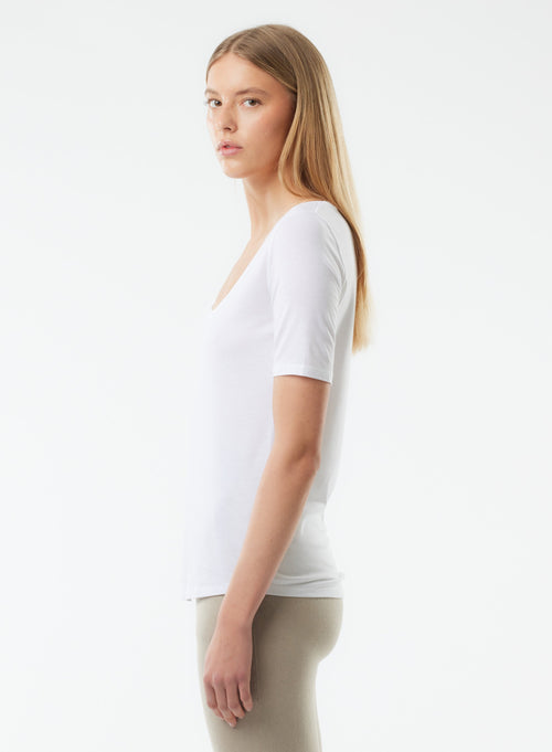 Tee shirt Blanc Manches Courtes Col U en Lyocell, Tencel / Coton organique - MAJESTIC FILATURES