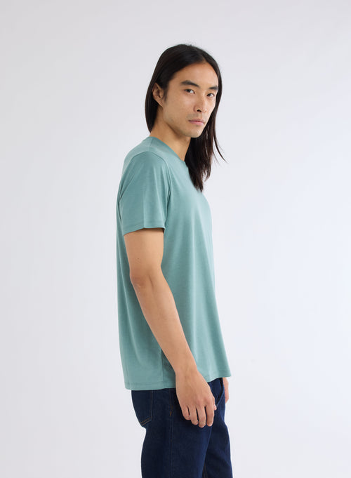 T-shirt Vert Manches Courtes Col Rond en Lyocell, Tencel et Coton - MAJESTIC FILATURES