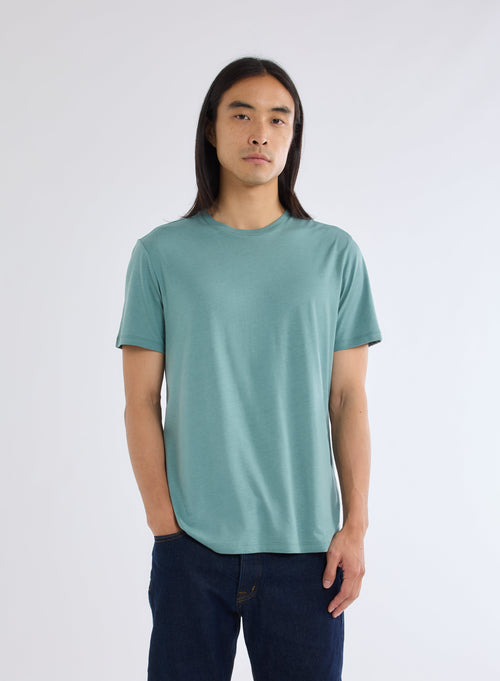 T-shirt Vert Manches Courtes Col Rond en Lyocell, Tencel et Coton - MAJESTIC FILATURES