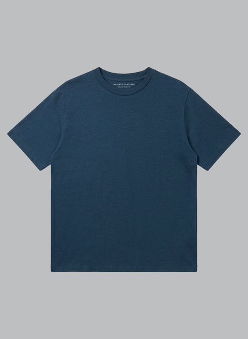 Dark Blue Round-Neck Short-Sleeve T-shirt in Lyocell / Tencel / Organic Cotton - MAJESTIC FILATURES