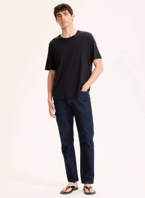 Schwarzes T-Shirt mit Rundhalsausschnitt und kurzen Ärmeln aus Lyocell / Tencel / organischer Baumwolle - MAJESTIC FILATURES