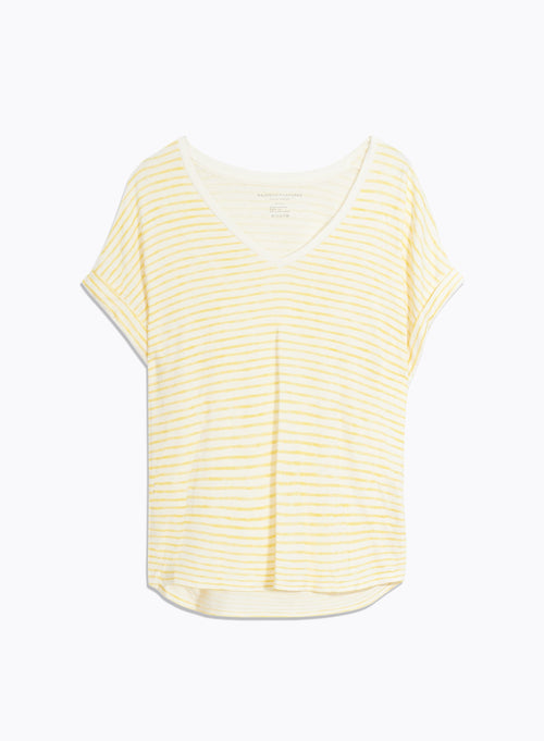 Yellow Short Sleeve V-Neck T-shirt in Viscose / Linen / Elastane - MAJESTIC FILATURES