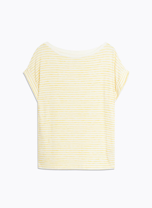 Yellow Short Sleeve Boat Neck T-shirt in Viscose / Linen / Elastane - MAJESTIC FILATURES