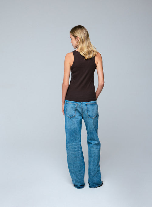 Brown Sleeveless Round Neck Tank Top in Lyocel / Tencel / Cotton - MAJESTIC FILATURES