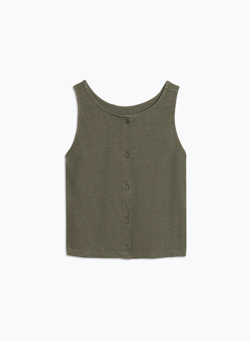 Camiseta de tirantes con cuello redondo de lino verde©/ elastano - MAJESTIC FILATURES