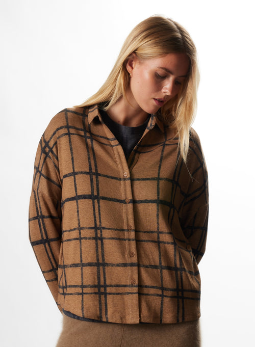 Camel Langarmshirt aus Baumwolle / Kaschmir - MAJESTIC FILATURES