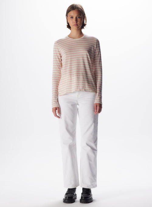 "Cotton / Cashmere Striped Long Sleeve Round Neck T-Shirt" - MAJESTIC FILATURES