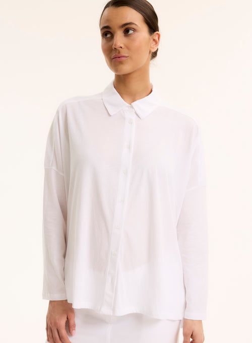 Chemise Blanc Col Chemise Manches Longues - MAJESTIC FILATURES