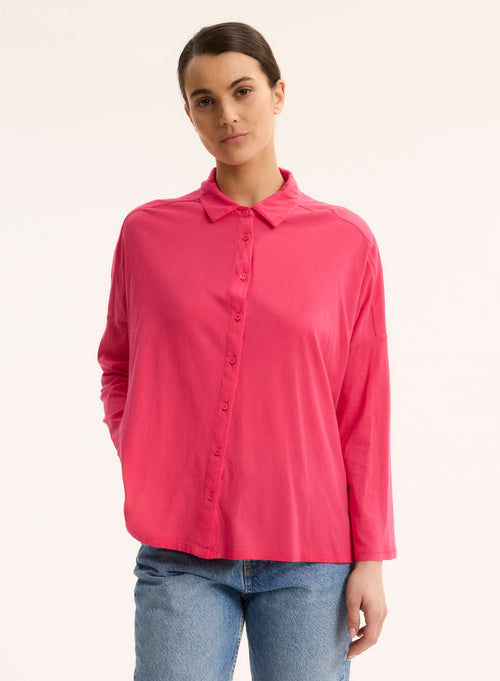 Chemise Rose Col Chemise Manches Longues - MAJESTIC FILATURES