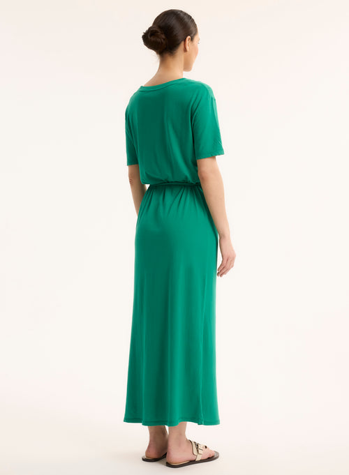 Robe Vert Col V Manches Courtes - MAJESTIC FILATURES