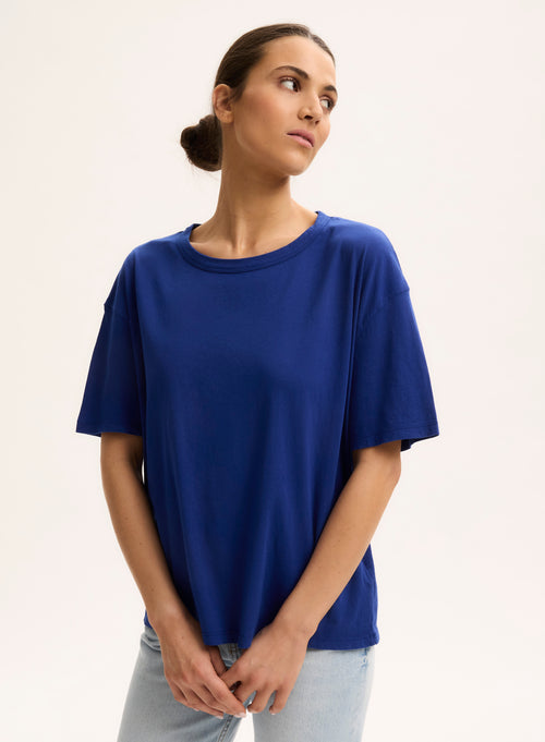 Tee shirt Bleu Col Rond Manches Courtes - MAJESTIC FILATURES