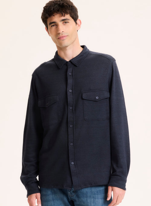 Chemise Marine Col Chemise Manches Longues en Lin / Coton organique - MAJESTIC FILATURES