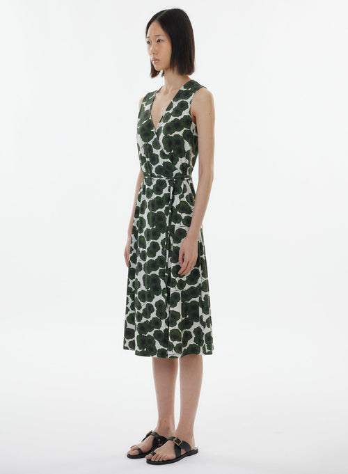 Robe Verte Sans Manches Col V - MAJESTIC FILATURES