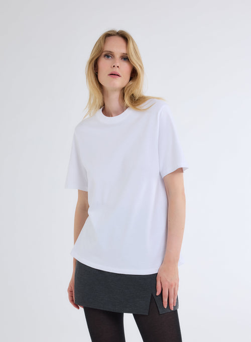 T-shirt Blanc Col Rond Manches Courtes - MAJESTIC FILATURES