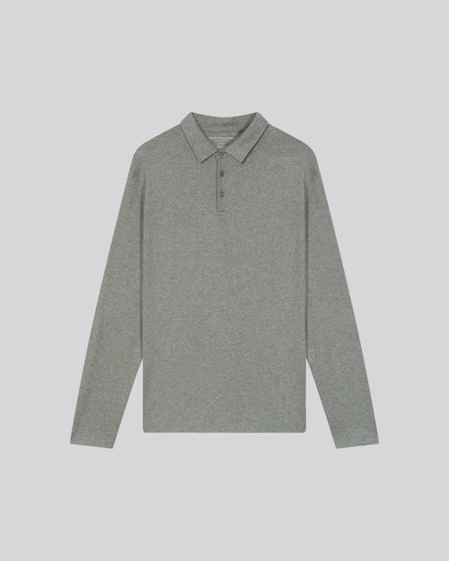 Graues Poloshirt Langarm-Poloshirt aus Bio-Baumwolle - MAJESTIC FILATURES
