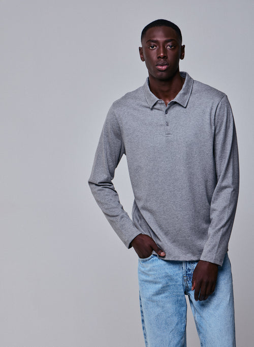 Polo Gris Polo Manches Longues en Coton organique - MAJESTIC FILATURES