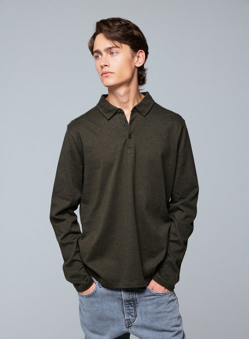 Green Polo Shirt Long Sleeve Polo Shirt in Organic Cotton - MAJESTIC FILATURES