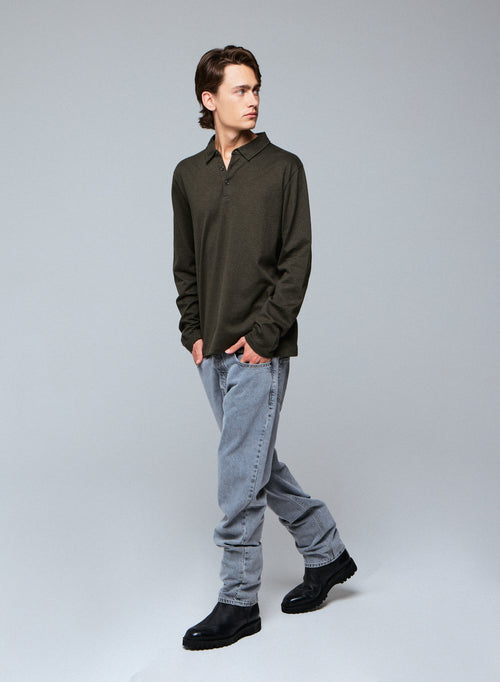 Green Polo Shirt Long Sleeve Polo Shirt in Organic Cotton - MAJESTIC FILATURES