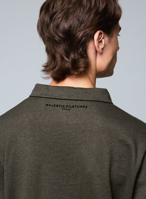 Green Polo Shirt Long Sleeve Polo Shirt in Organic Cotton - MAJESTIC FILATURES