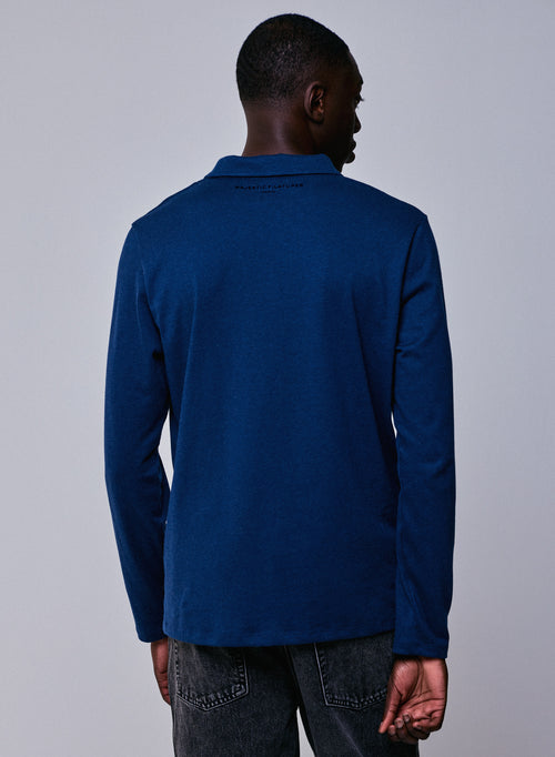 Blue Polo Shirt Long Sleeve Polo Shirt in Organic Cotton - MAJESTIC FILATURES