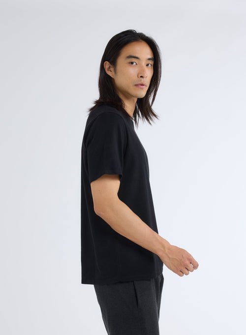 Black Round Neck Short Sleeve T-shirt - MAJESTIC FILATURES