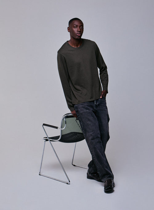 Camiseta de manga larga con cuello redondo verde en algodón orgánico - MAJESTIC FILATURES