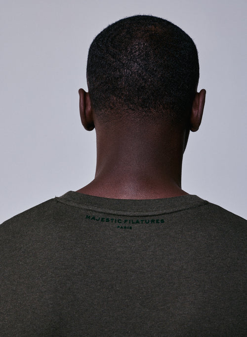 Camiseta de manga larga con cuello redondo verde en algodón orgánico - MAJESTIC FILATURES