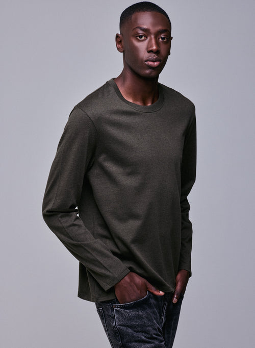 Camiseta de manga larga con cuello redondo verde en algodón orgánico - MAJESTIC FILATURES