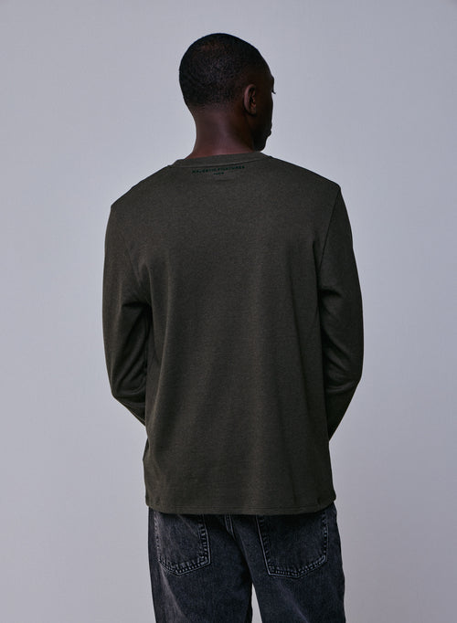 Camiseta de manga larga con cuello redondo verde en algodón orgánico - MAJESTIC FILATURES