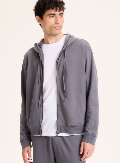 Graue Strickjacke mit langärmeligem Kapuzenkragen aus Bio-Baumwolle - MAJESTIC FILATURES